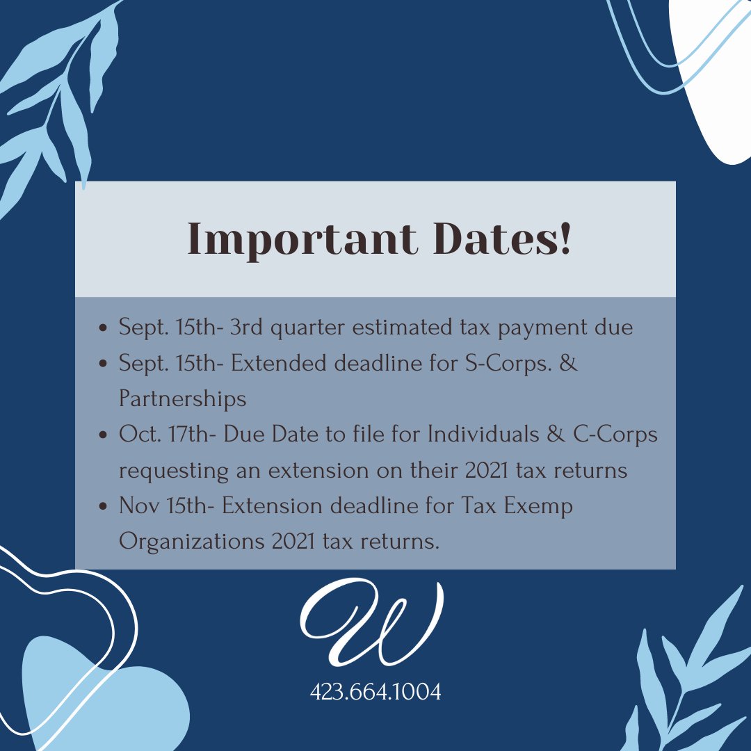 HandWCPAS's tweet photo. Important Tax Days for 2022! https://t.co/eKntcdNVwR