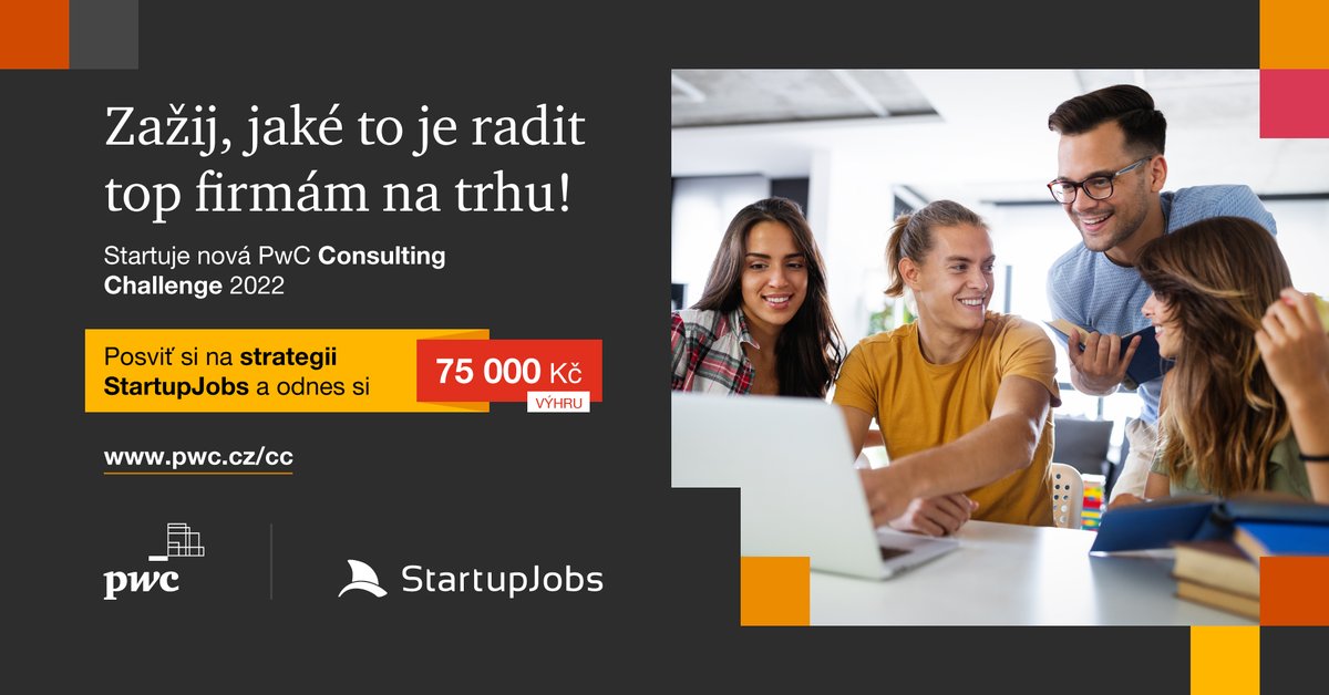 Už nyní můžete prihlásit sebe nebo svůj tým na novou PwC Consulting Challenge! Tentokrát se podíváme na strategii StartupJobs 🦈.
Co můžete během Consulting Challenge získat? ⤵
pwc.cz/cc