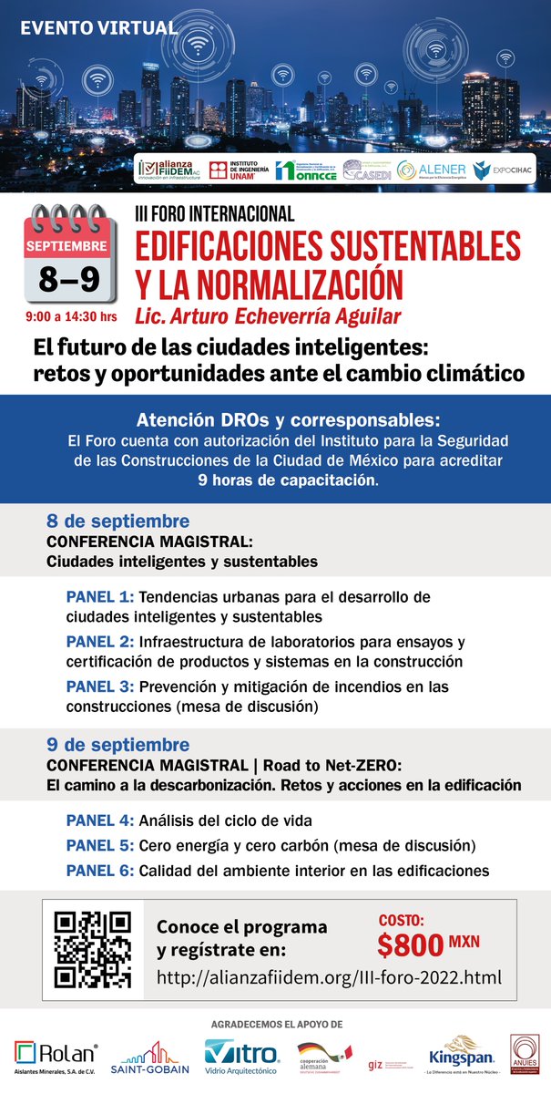 casedi_ac's tweet photo. III Foro Internacional sobre Edificaciones Sustentables y la Normalización: "El futuro de las ciudades inteligentes: retos y oportunidades ante el cambio climático". Organizado por @FiiDEM, @IIUNAM, @ONNCCE, @CASEDI_AC, @ALENERMEXICO y @expocihac. Los esperamos. https://t.co/MOhc4nQbAn