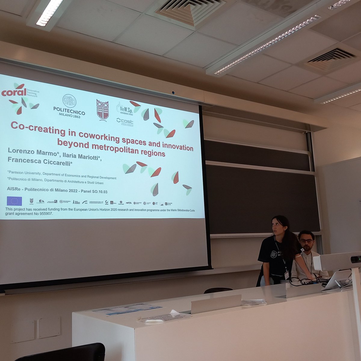 ilariamariotti5's tweet photo. @SegreteriaAISRe conference @NewWorkingSpace @DastuPolimi @CoralItn Lorenzo Marmo and Francesca Ciccarelli with @ilariamariotti5 presenting whether cocreation enhances innovation in #coworkingspaces https://t.co/r1S6eTa2p3
