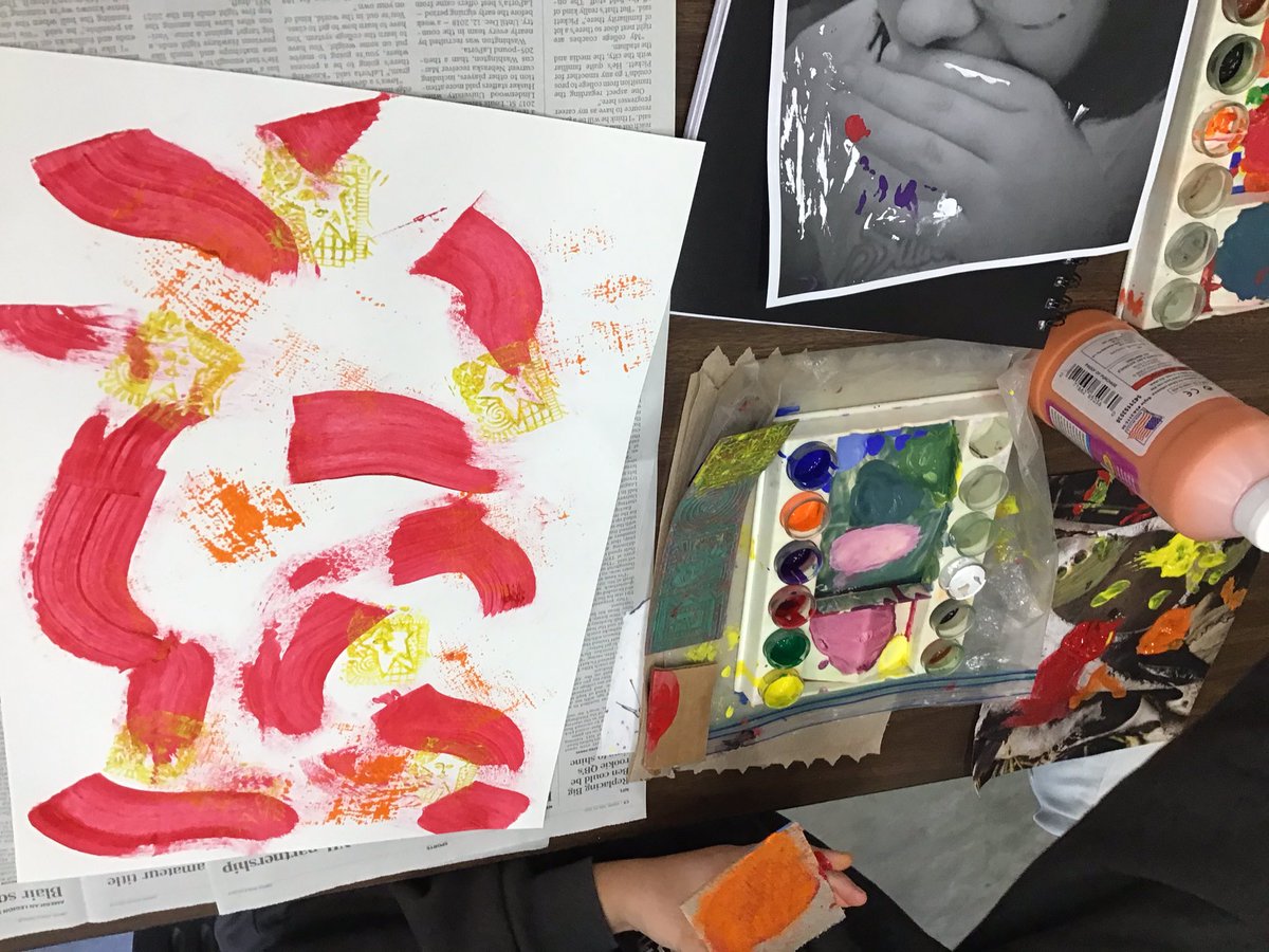 AmyAludwig's tweet photo. Pop art reversal paintings with texture backgrounds using warm and cool colors https://t.co/iZ4H3GM8tS