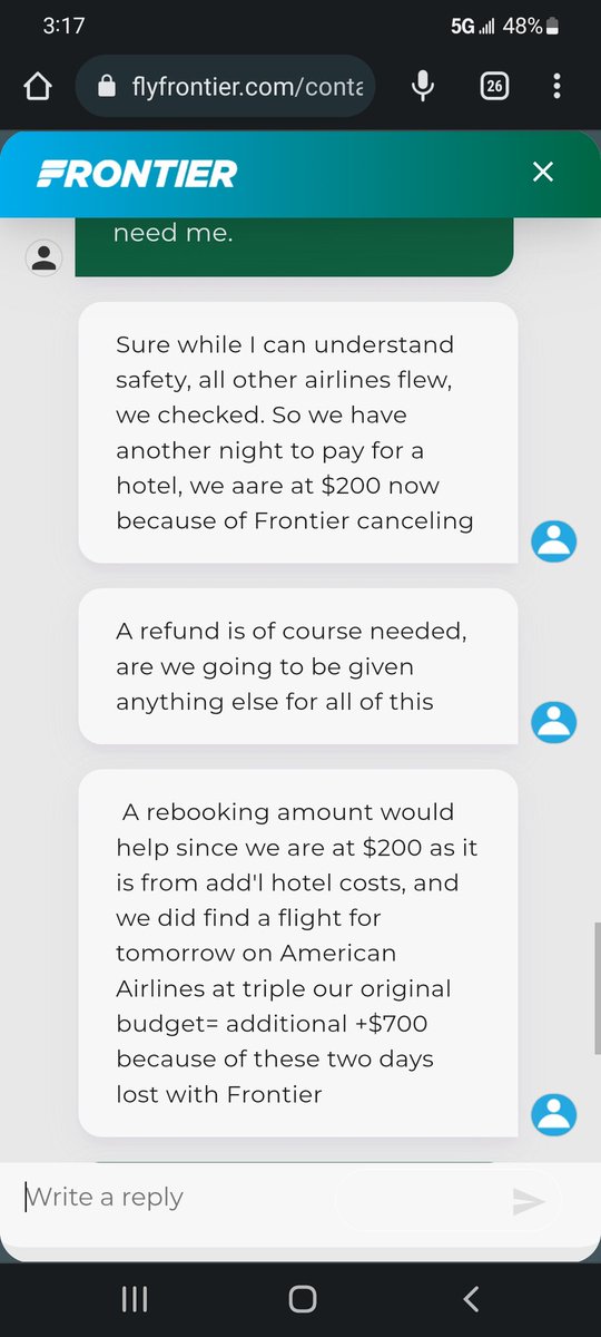 BrandyMi's tweet photo. @FlyFrontier still no word regarding our x2 flight cancelations, MCO-SXM 9/3 &amp; 9/4. No receipt from refund, no contact from anyone. MCO counter said Customer Service will help. Only a refund could be processed but no receipt. @FlyFrontier chat stopped speaking to me too! https://t.co/2esbGBPqKE