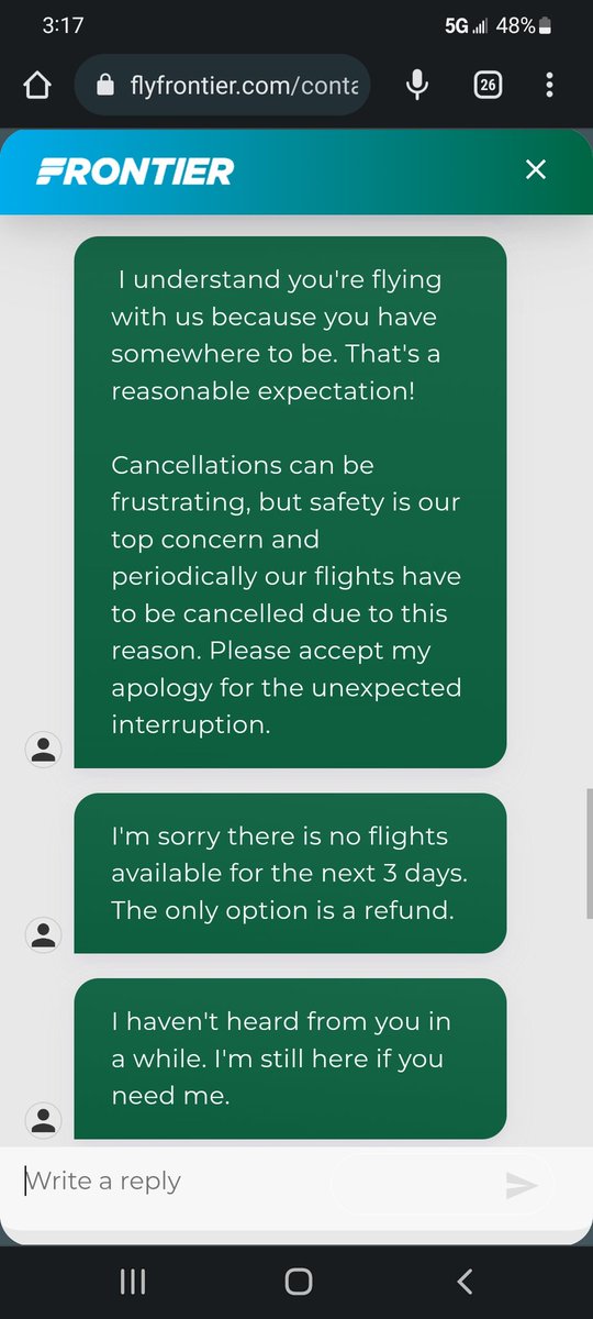 BrandyMi's tweet photo. @FlyFrontier still no word regarding our x2 flight cancelations, MCO-SXM 9/3 &amp; 9/4. No receipt from refund, no contact from anyone. MCO counter said Customer Service will help. Only a refund could be processed but no receipt. @FlyFrontier chat stopped speaking to me too! https://t.co/2esbGBPqKE