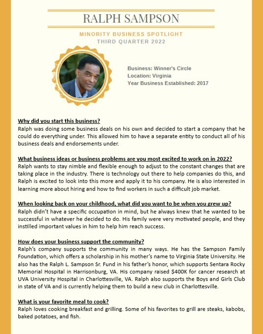 ThompsonHosp's tweet photo. We are excited to share this quarter’s Minority Business Spotlight! We are highlighting Ralph Sampson with Winner’s Circle. Please see the attached flyer to learn more about Ralph, his business, and how he got to where he is today. https://t.co/nGfqypOrcm