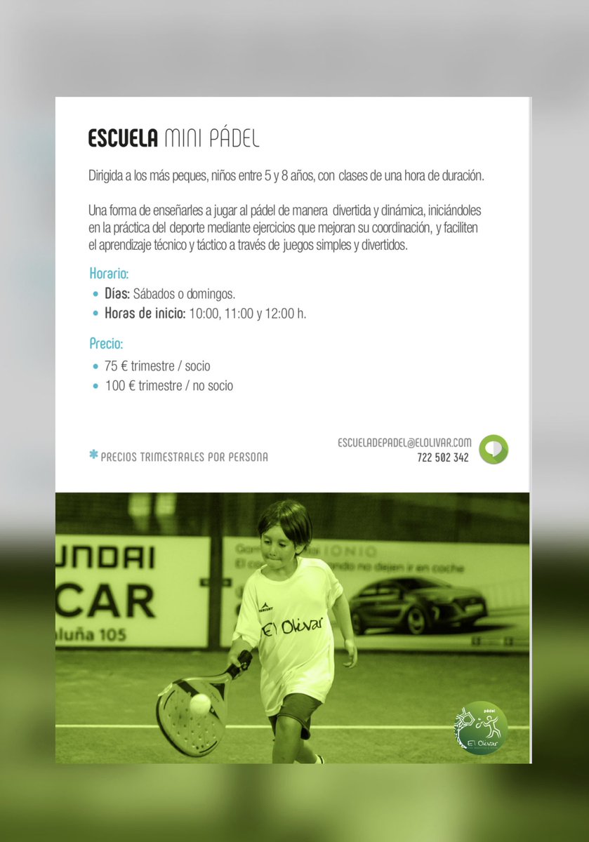 Anima a los más peques de la casa a practicar pádel los domingos en nuestro minipadel, se lo pasarán genial.
Información en el 722346886