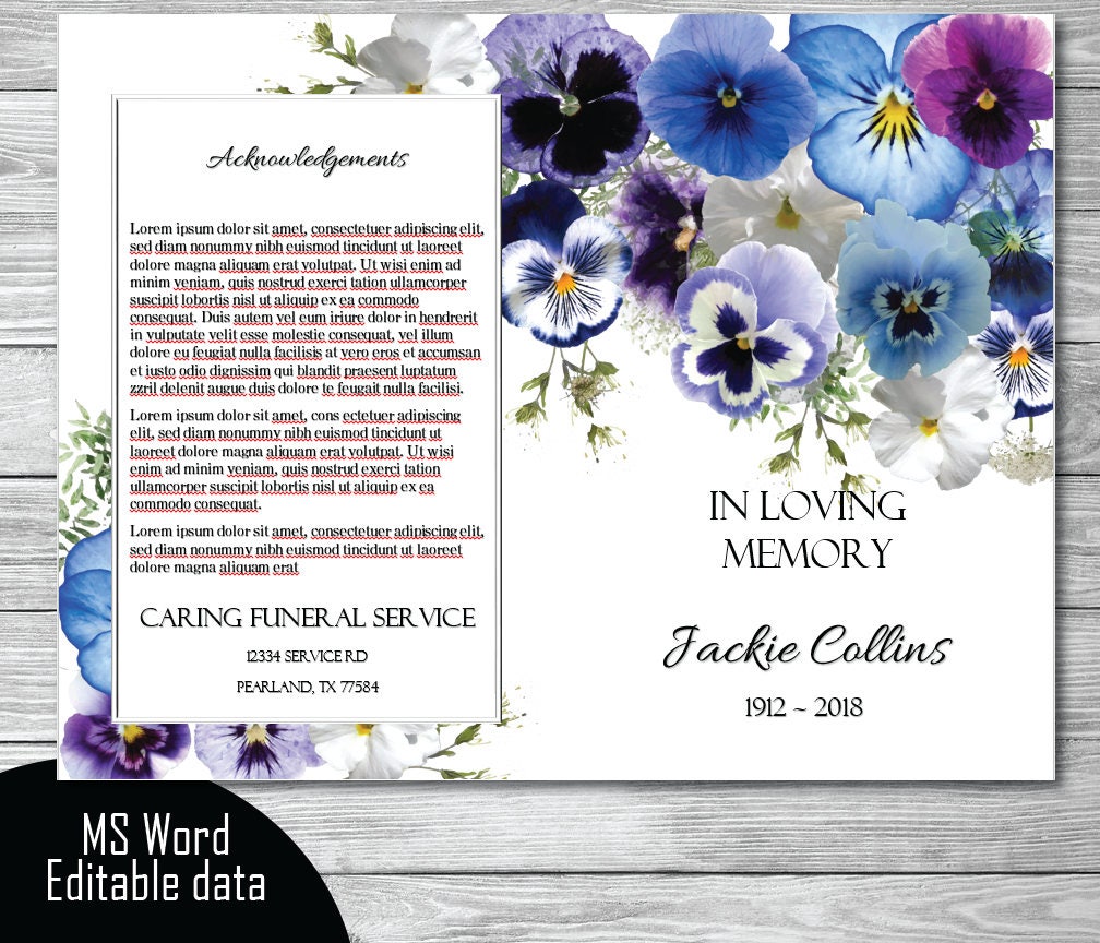 PDDClipArt's tweet photo. Printable Memorial Program | Printable Funeral Program Template | Memorial Program | Remembrance | Editable | Violet Floral pansies https://t.co/Hrd1TZ837Q #purple #griefmourning #blue #stationary #programstemplate #funeralprogram #memorialprogram #editablewithword #fu https://t.co/KsPcyPsAYP
