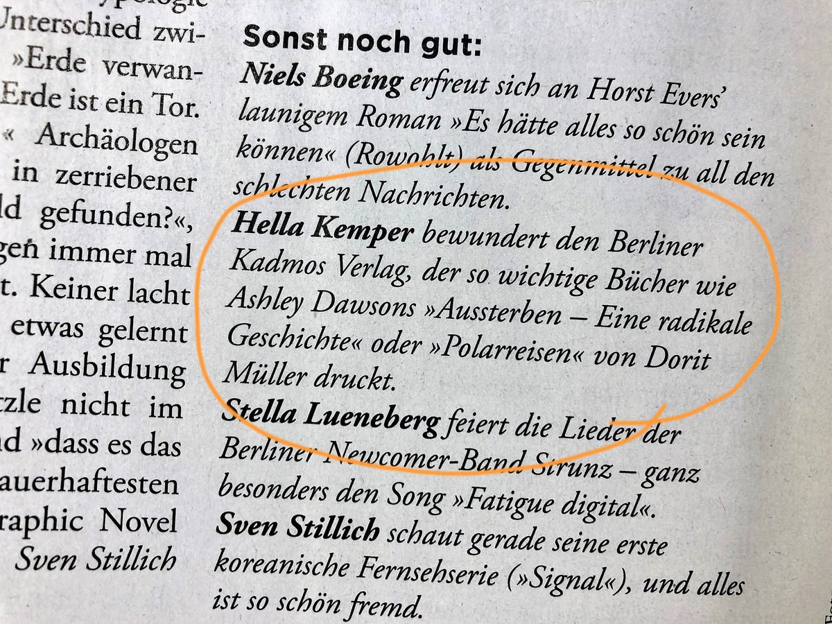 Wir freuen uns über die Rubrik »Sonst noch gut« im aktuellen Heft von <a href="/zeitwissen/">ZEIT Wissen</a>. Vielen Dank, <a href="/hellakemper/">Hella Kemper</a>!
Zu den Büchern geht es hier: bit.ly/3eqa70W
Und hier: bit.ly/3QlXzFg