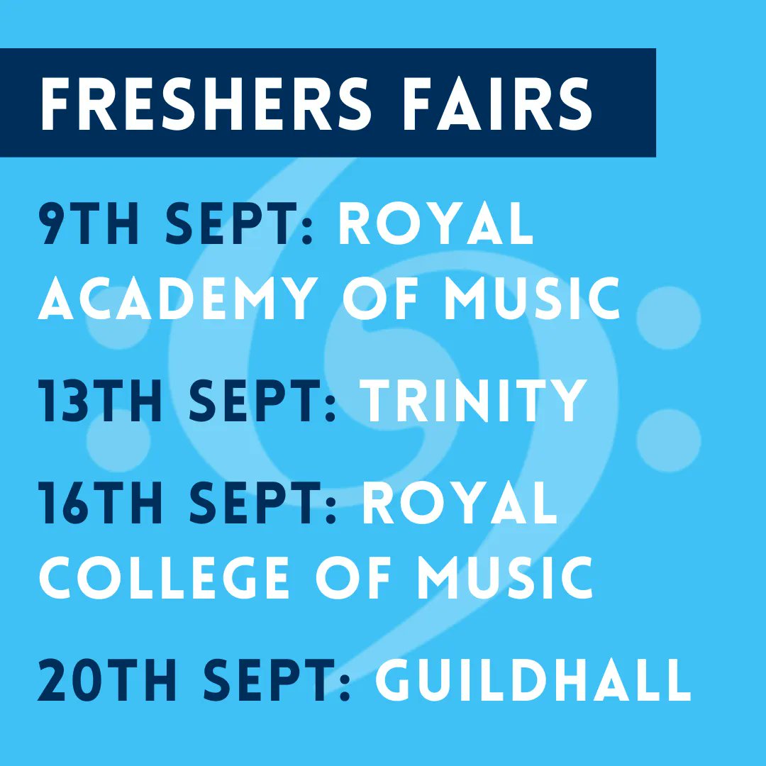 ulsymphony's tweet photo. 🙋Come visit us at the Freshers Fairs! Dates and conservatoires where we'll have a stand are listed below ⬇️ Come have a chat and learn all about our exciting upcoming season 🎻

‼️ Remember to apply and send in your videos by 16 September! Apply here: https://t.co/ih7cizyVK4 https://t.co/INQ9xbVvyT