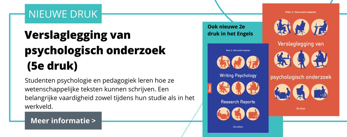 Nu beschikbaar I De vijfde druk van 'Verslaglegging van psychologisch onderzoek'. Zowel in het NL (5e druk) als EN (2nd). Zie: 
boomhogeronderwijs.nl/actueel-item/8…