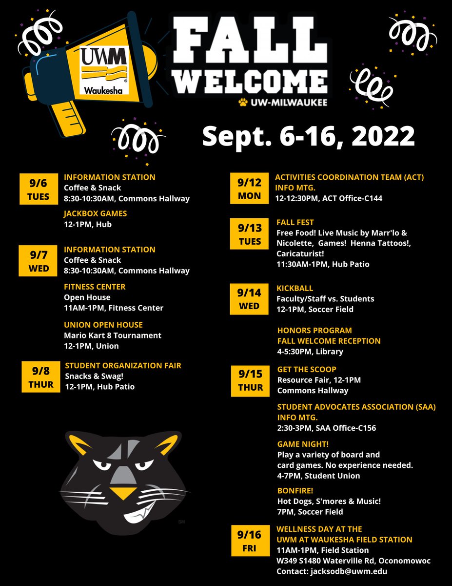 Don’t miss all of the fun #uwmatwaukesha Fall Welcome events!