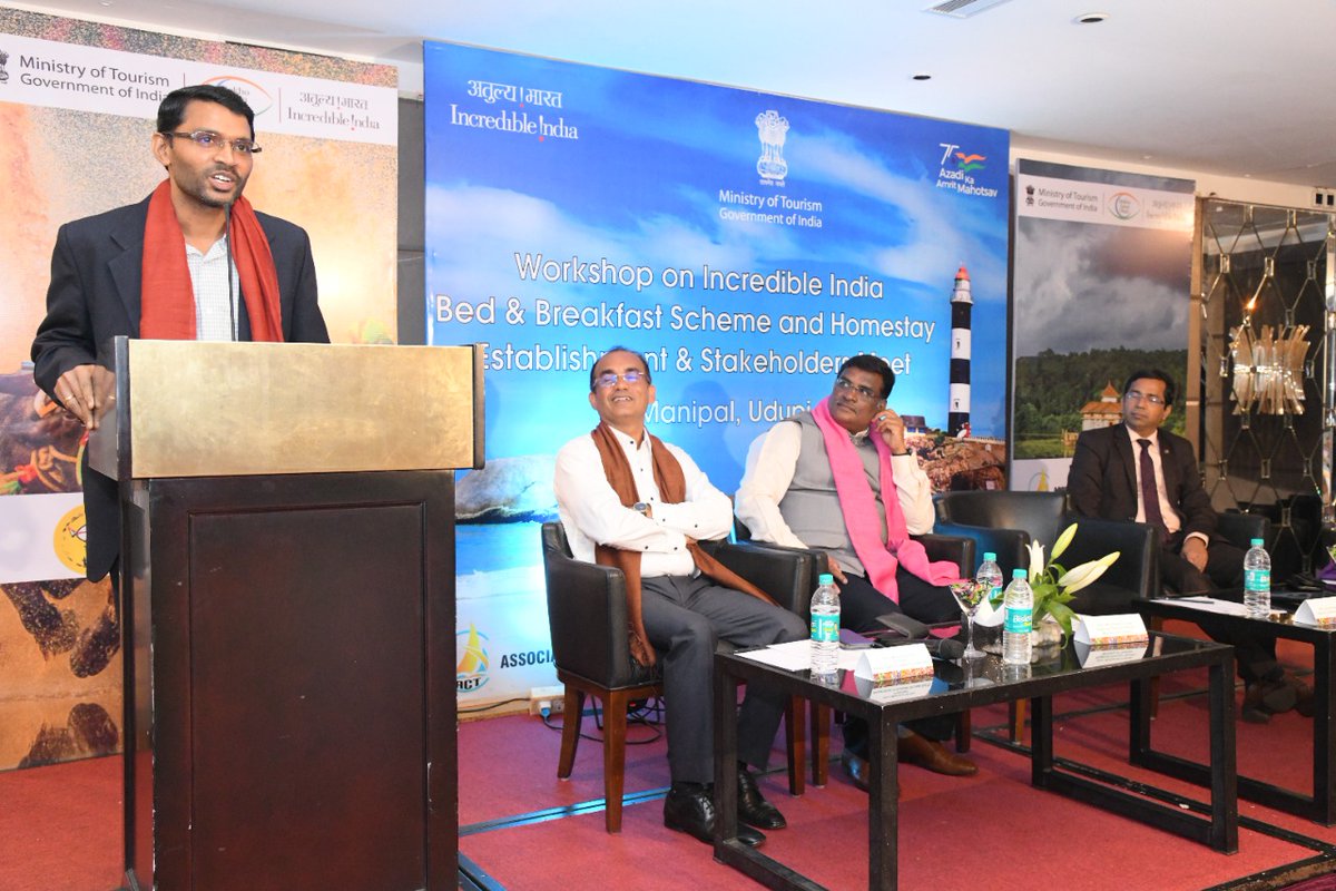 tourismgoi's tweet photo. Ministry of Tourism, Government of India Bengaluru office organised a workshop to sensitise the MSME in the tourism and hospitality sector on the "Incredible India Bed &amp; Breakfast and Homestay Establishments scheme" (1/9) https://t.co/SG37UEJkSb