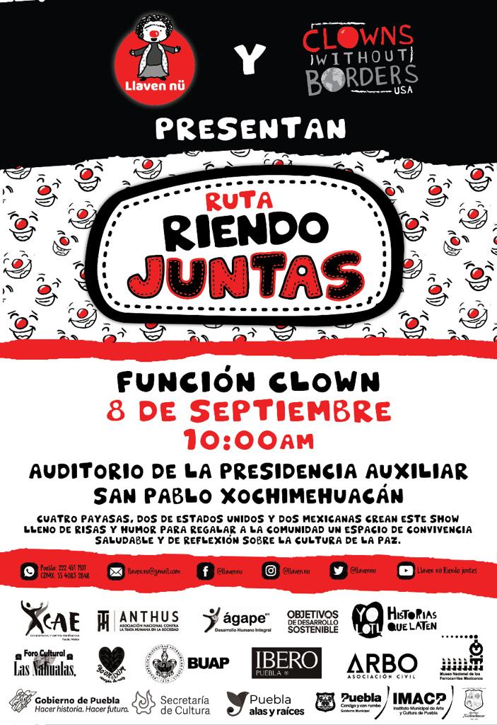 IMACP's tweet photo. Clowns Without Borders USA (Payasos sin Fronteras EUA) presenta "RIENDO JUNTAS" en el auditorio de la Presidencia Auxiliar de San Pablo Xochimehuacán.

⏰10:00 h.
#ContigoYConRumbo https://t.co/EYMRrEKU7R