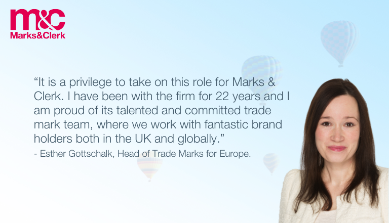 We are delighted to announce the appointment of Esther Gottschalk to Head of Trade Marks for Europe! Click below for the announcement in full. bit.ly/3qicCVT #trademarks #intellectualproperty #iplaw #europe