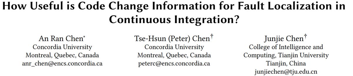 Congrats to my PhD student <a href="/AnRanChen8/">An Ran Chen</a> on his <a href="/ASE_conf/">ASE 2024</a> paper!

We evaluated using code and coverage change between the fault-inducing commit and its prior commit for fault localization. 

Full paper can be found: 
petertsehsun.github.io/papers/ase2022…