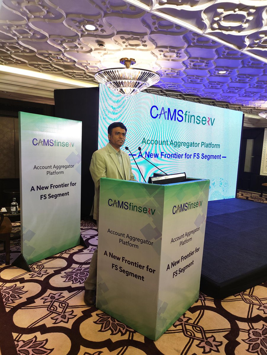 Camsonline's tweet photo. Mr. J Venkatramu, MD and CEO of @IPPBOnline, is delivering the keynote address at the #AAforFS event. "The #AccountAggregator system is one of the path-breaking initiatives in the #FinTech sector. It can bring unique perspectives and will revolutionise #financial inclusion." https://t.co/AgitBXcZBN