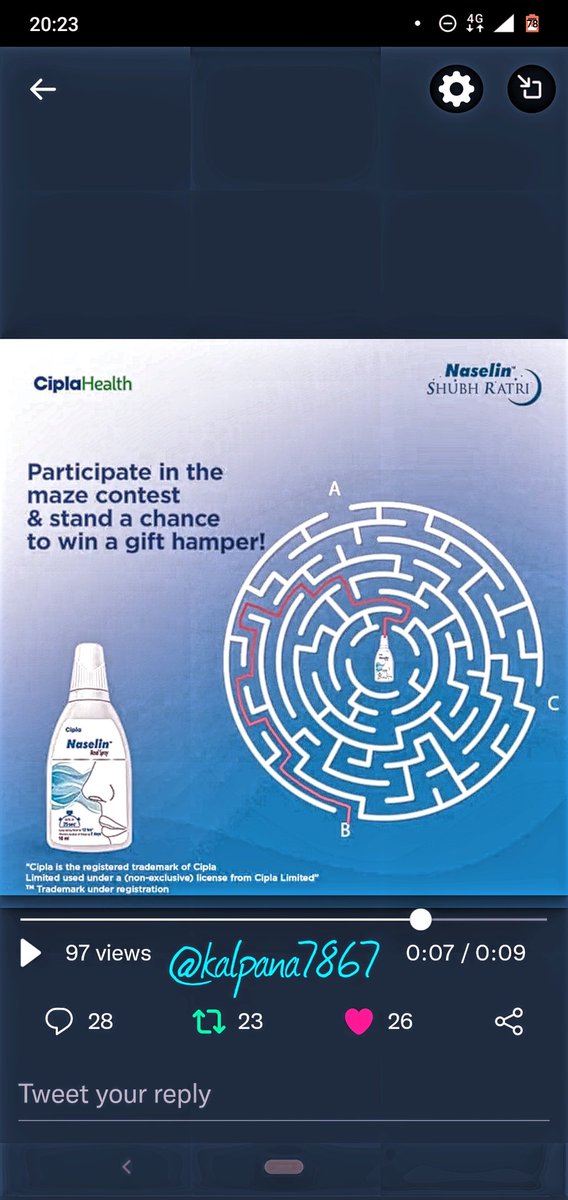 kalpana7867's tweet photo. @naselin_in Answer is:~ Route "B"
#ContestAlert #Contest
#Shubhratri #Neselin
#Ciplahealth
@naselin_in
Join
@rjanardhan
@iwasbornhot
@Godisgreat001
@s4success2win
@prashantjm786
@KalpaM10
@born2dream2big https://t.co/fjE2qHs2Zc