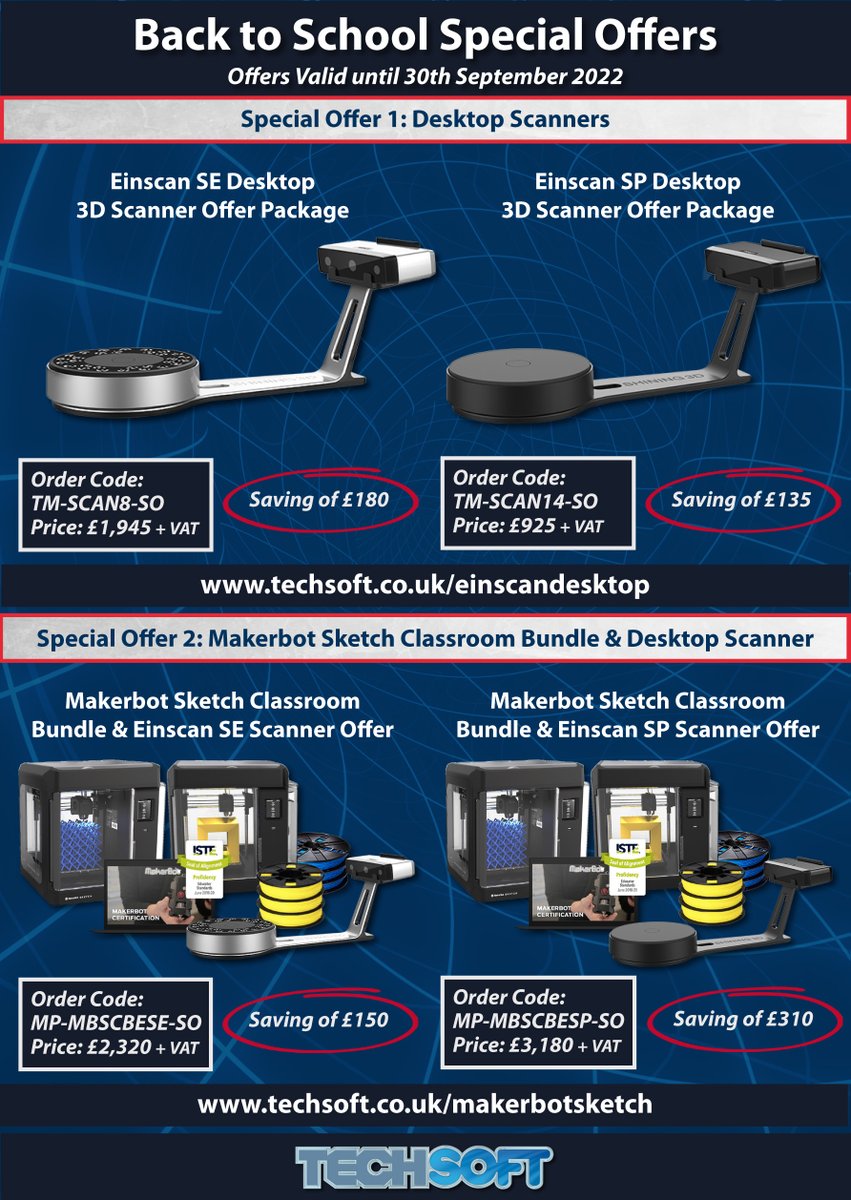 If you are looking for a great 3D printer and 3D scanner for your classroom, then we have a special offer on for September – see details below