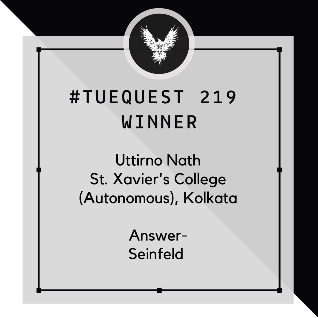 SRCCQuiz's tweet photo. TueQuest is here again to get your mind working.
Send in your answer for #TueQuest 220 in the DMs!
#quiz #quiztime #quizzes #knowledge #srcc #delhi #du #delhiuniversity #questions #challenge #indie #horror #film #hollywood #bollywood #cartoon #usa #films #literature #fiction https://t.co/Y9JbVZho8Q