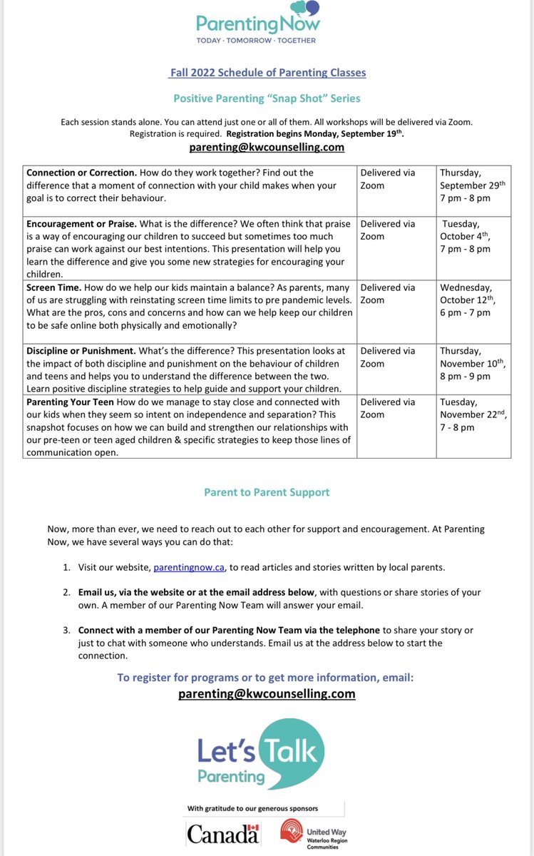 Fall parenting supports! Registration opens September 19.