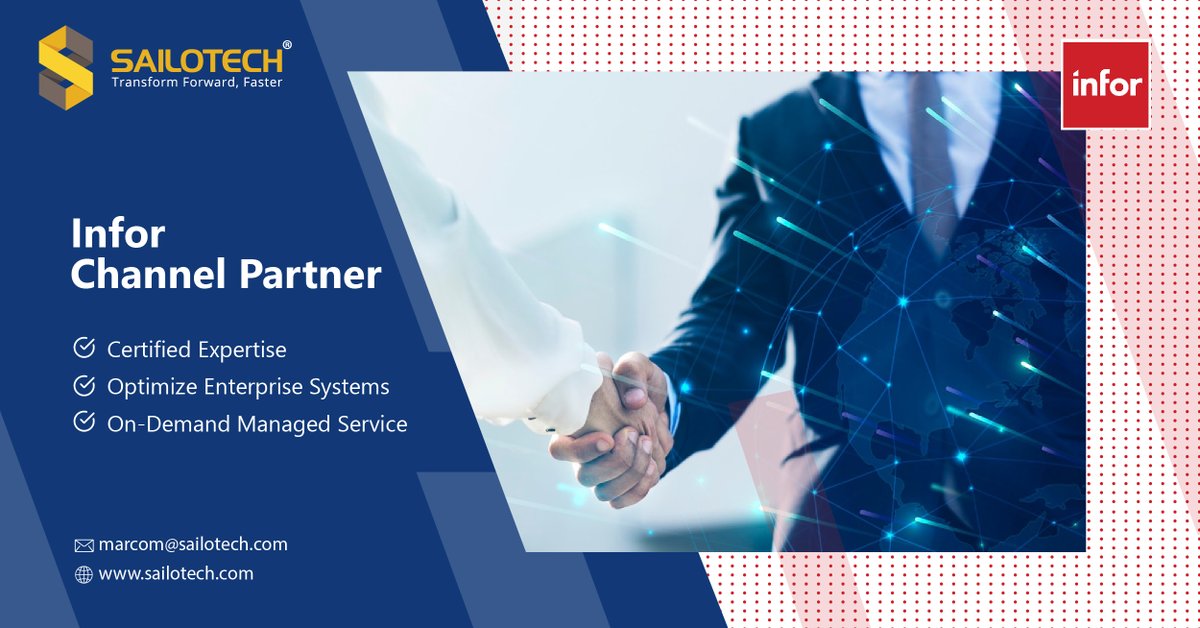 Sailotech's tweet photo. As a certified Infor Partner, we have provided our customers with comprehensive life cycle assessment, implementation, and upgrade support to ensure a smooth go-live with Infor: https://t.co/qSx3Dg5TtI
#infor #inforpartner #sailotech #automation #digitaltransformation https://t.co/feq3c5us8P
