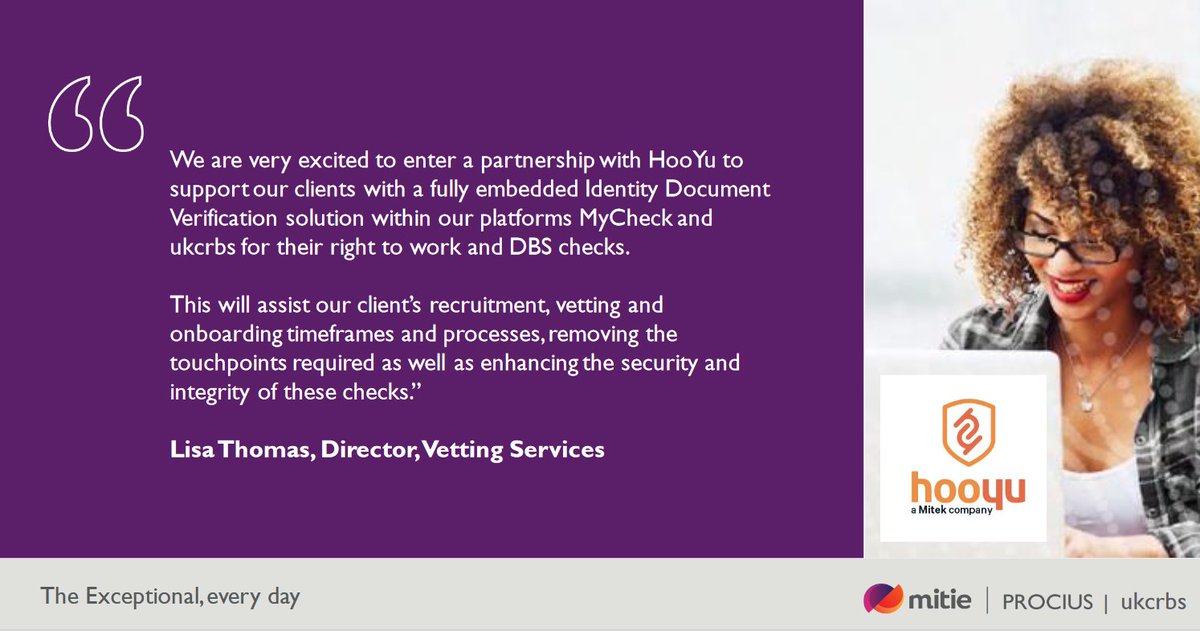 We are really excited to announce that UKCRB's have entered into a partnership with HooYu to deliver digital right to work checks. For anymore information on how this will affect your recruitment and onboarding process please feel free to reach out to Sam.Wheeler@mitie.com