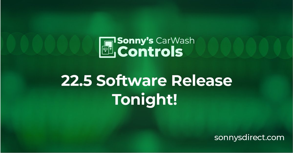 SonnysDirect's tweet image. Sonny&apos;s CarWash Controls Software Release 22.5 is happening tonight! Check your inbox for the release notes #CarWashing #CarWashControls #CarWashTechnology