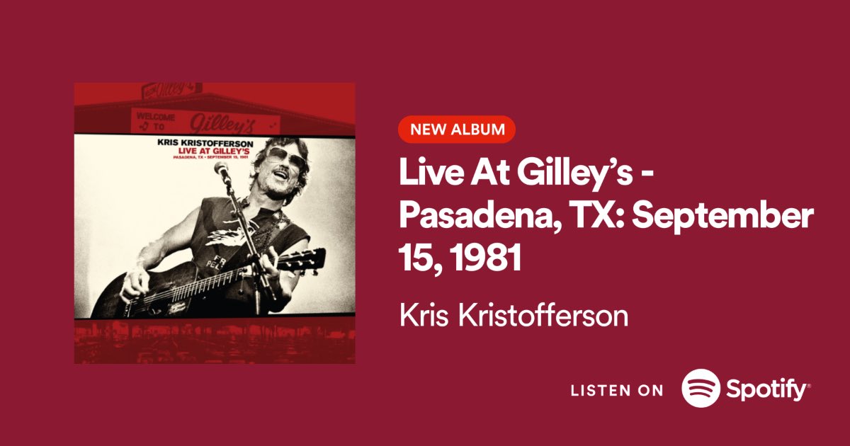 Thank you to our friends at @spotify for featuring #LiveAtGilleys on New Music Friday Country and Legendary Country Live. 😎 Stream here: open.spotify.com/playlist/37i9d…