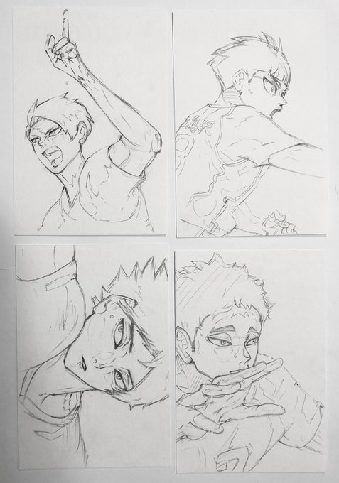 北さんを描いたあと、
一気に4枚シャーペンで下書きしました。
角名くんがケタ違いに難しかった💦 