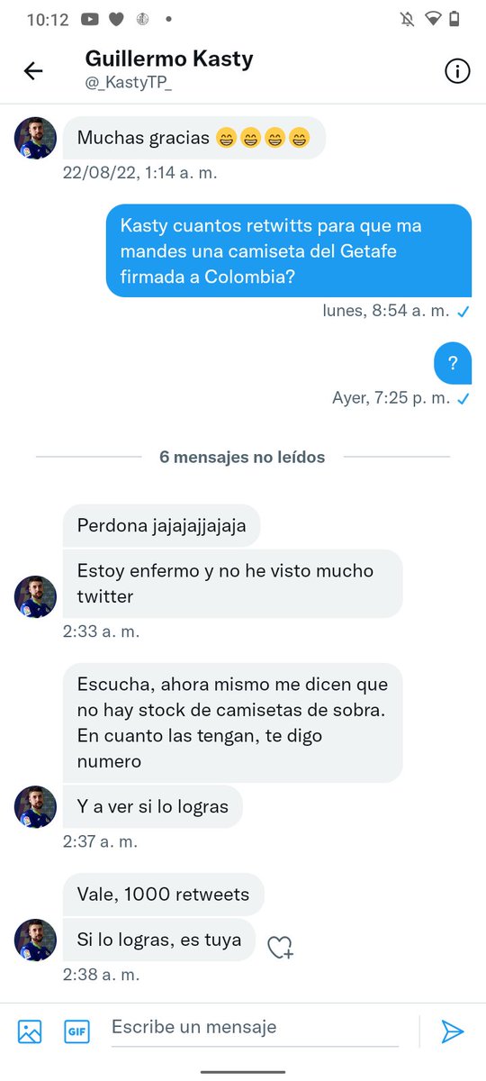 🏳️⚧️🇨🇴Getafe Colombia🇨🇴🏳️⚧️ (@getafe_col) on Twitter photo Ayúdenme si llego a 1000 retwitts <a href="/_KastyTP_/">Guillermo Kasty</a> me envía una camiseta firmada del Getafe a Colombia
#vamosgeta Ayúdenme si llego a 1000 retwitts <a href="/_KastyTP_/">Guillermo Kasty</a> me envía una camiseta firmada del Getafe a Colombia
#vamosgeta