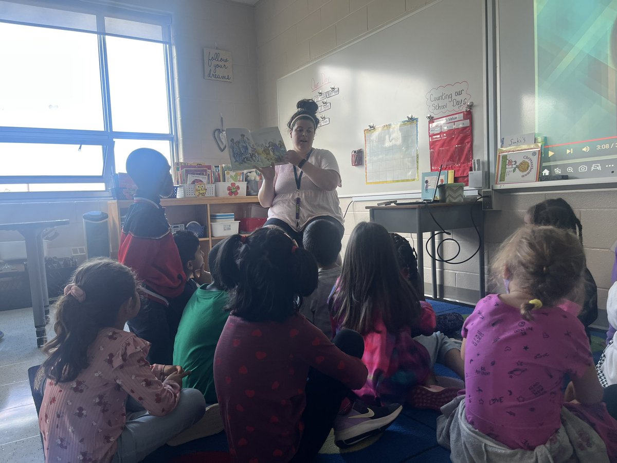 Ms. Cavan shares a great book, First Day Jitters, with her class. It’s a sweet reminder that even educators can get nervous about the 1st day of school! I know I sure was but these friends are helping me to fit right into the Wolfpack!!! #ocsbFirstDay <a href="/MsCavanSTM/">Gr. 1 Cavan</a> #ocsbBeCommunity