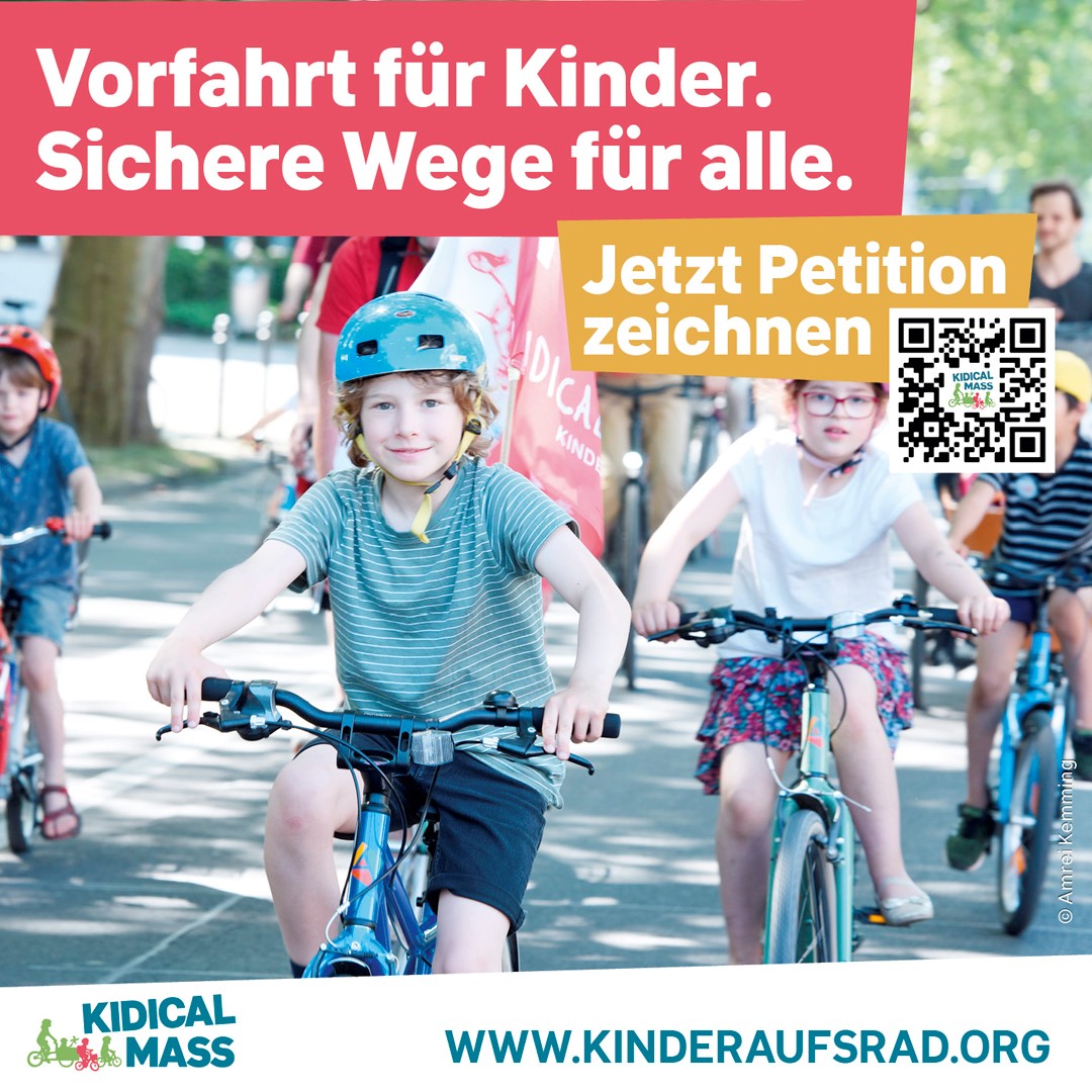 Kinder sind nicht nur niedlich, sie sind Verkehrsteilnehmer:innen. Sie brauchen Rechte und besonderen Schutz. Unterzeichnet jetzt unsere Petition an <a href="/Wissing/">Volker Wissing</a> für ein kinderfreundliches Straßenverkehrsrecht! cc @bmdv 
Gerne weitersagen! #KidicalMass 
▶️weact.campact.de/petitions/uns-…