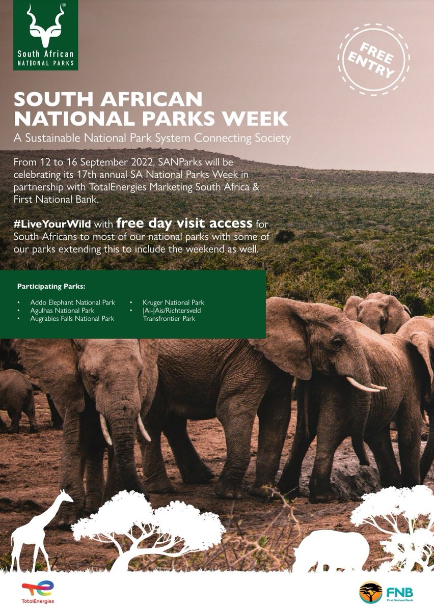 Only One Week To Go until South African National Parks Week 2022 bit.ly/3RDQCQG #LiveYourWild #SANParks #SANationalParksWeek #KnowYourParks