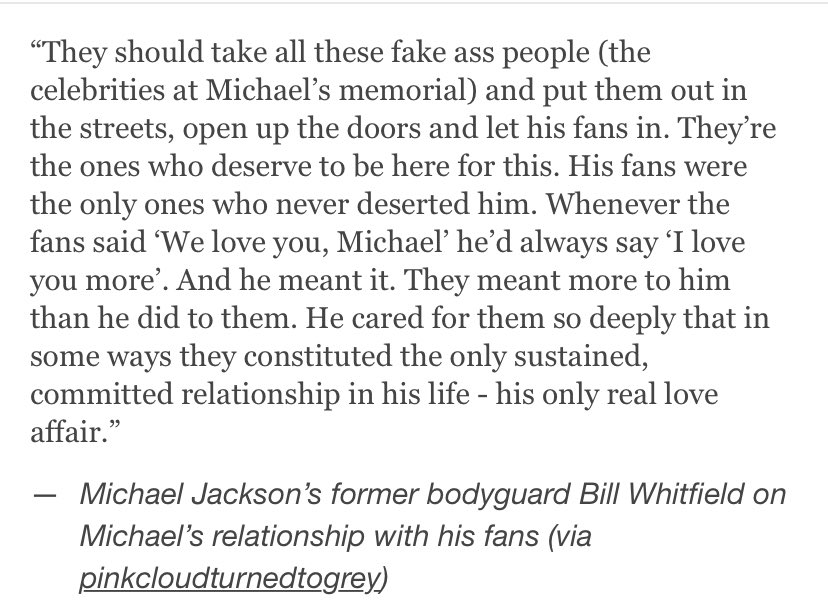 AppIeheadAlice's tweet photo. “he cared for his fans so deeply that in some ways they constituted the only sustained, committed relationship in his life- his ONLY real love affair”

ohhhh I know that’s right 🥺🥺 https://t.co/9TrSNWDRsG