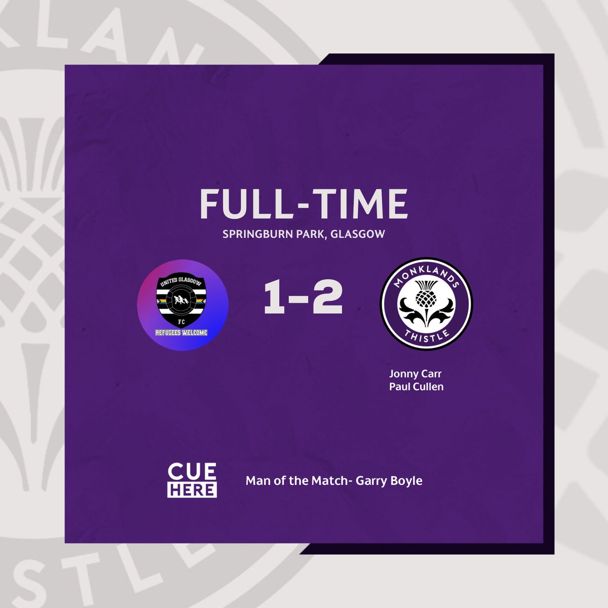 A victory on the road in the Scottish cup against a technically good <a href="/UnitedGlasgowFC/">United Glasgow FC</a> side. Not our greatest performance but good to grind out the result.