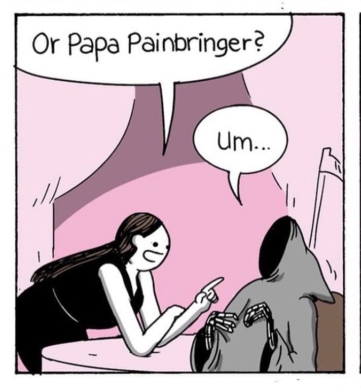 teatime_reaper's tweet photo. when death is your chosen path, starting a relationship can be tough . . . so many weirdos!
.
ππ #grimhumor via the awesome @war.and.peas #letsputasmileonthatface #sundaymorningfunnies #whysoserious
.
#βοΈβ³π
#TeaTimewiththeReaper : true story . . . https://t.co/AZFjIWlGwt https://t.co/iHjzFkvs9H