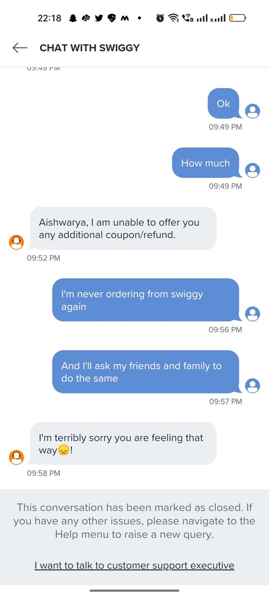 urbanwomaniyeah's tweet photo. No thanks @Swiggy 
I never ordering from swiggy again! https://t.co/jOZc724dWJ