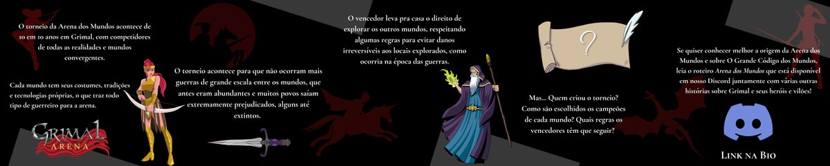 Campeões de Grimal representam seu planeta no torneio onde o vencedor conquista o direito de explorar outras terras e angariar recursos para seu povo.
Conheça a origem das guerras que moldaram o multiverso de #grimalarena
Para saber mais, acesse nosso Discord!
O link tá na bio!