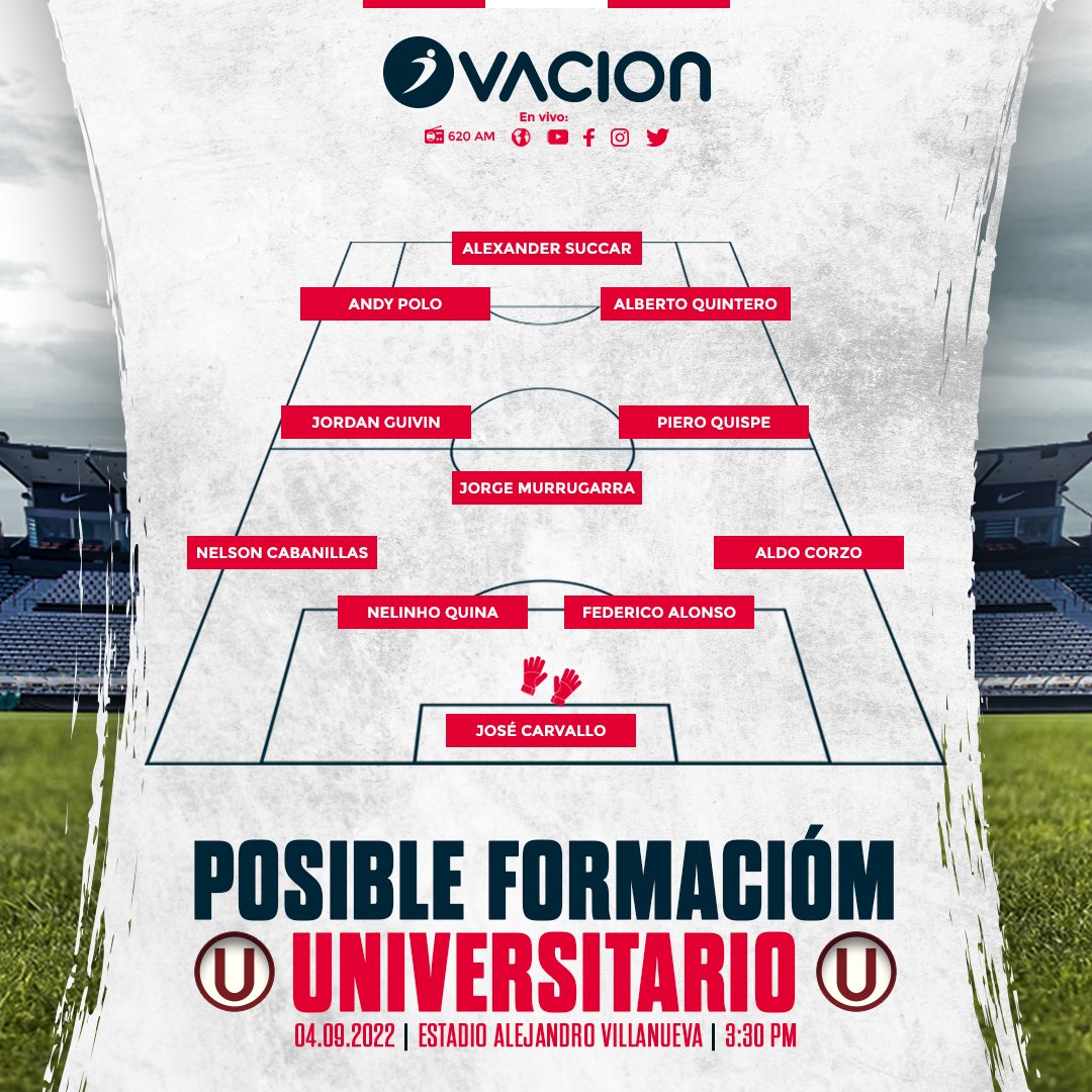 ovacionweb's tweet photo. EL XI ‘CREMA' ✅🔥
Este es el posible 11 que mandará #CarlosCompagnucci en #Universitario para el #ELCLASICOxOVACION de esta tarde.
📌 Disfruta del encuentro usando #Liga1BetssonxOvacion.
#EnVivo a través de Ovación:
📻 620 AM
📲 https://t.co/IiGAAw0xo5 https://t.co/6so3QAOeap