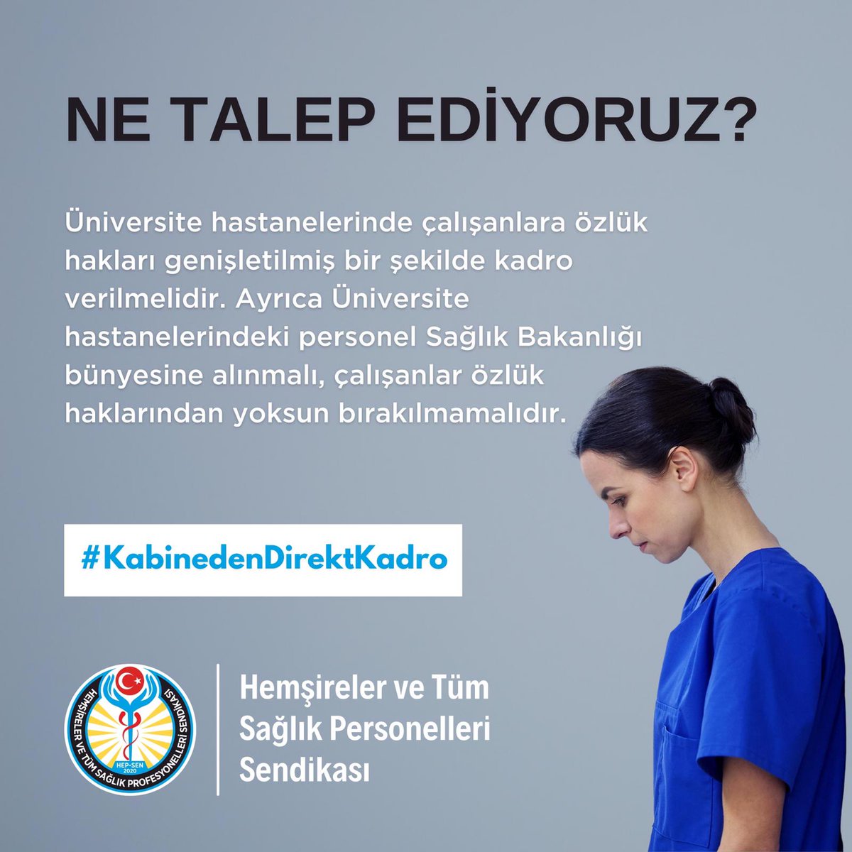 hepsen_2020's tweet photo. Üniversite hastanelerinde çalışanlara özlük hakları genişletilmiş bir şekilde kadro verilmelidir. Ayrıca Üniversite hastanelerindeki personel Sağlık Bakanlığı bünyesine alınmalı, çalışanlar özlük haklarından yoksun bırakılmamalıdır.

#KabinedenDirektKadro https://t.co/Cmxjl0Doat