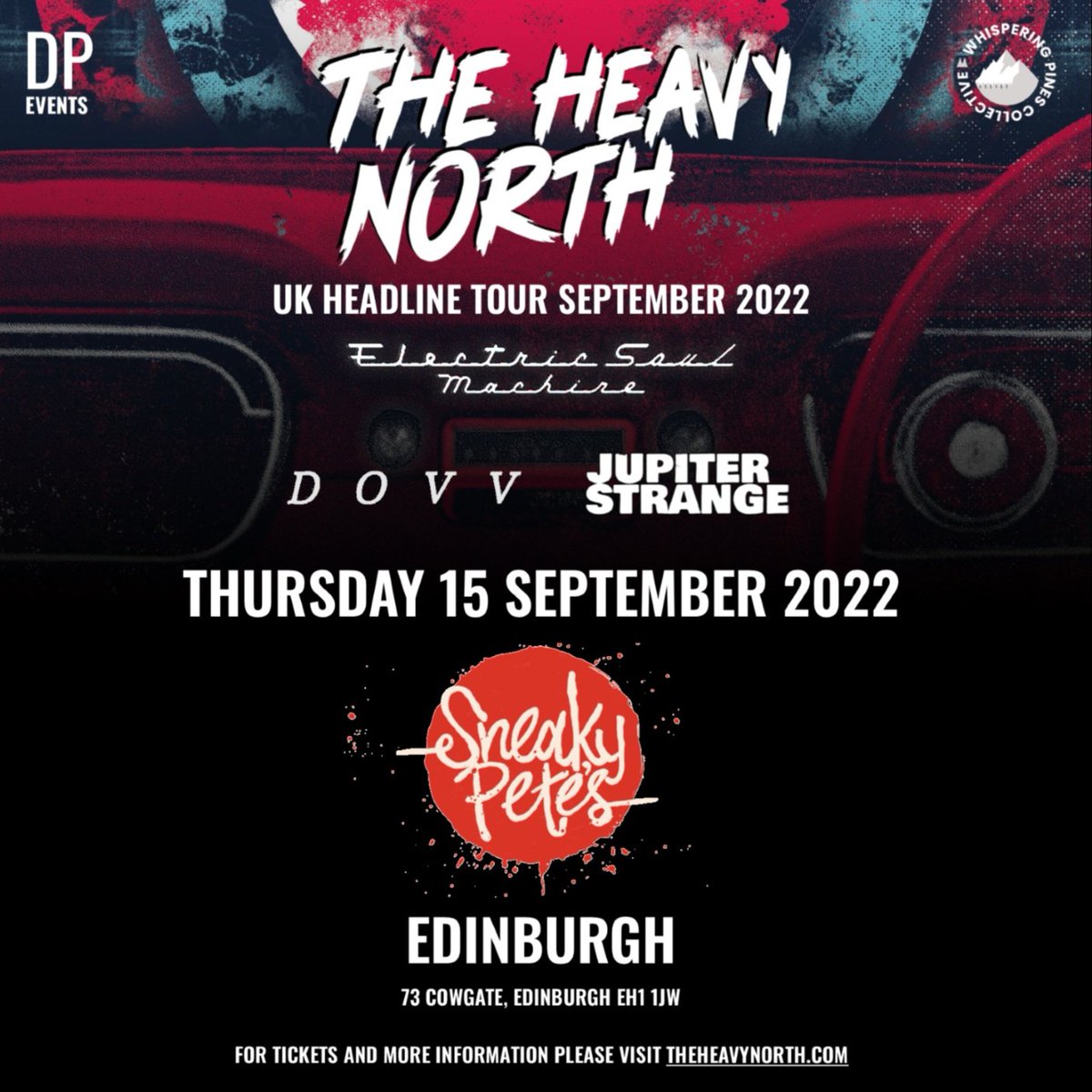 theheavynorth's tweet photo. 1/8
The Heavy North #ElectricSoulMachine UK Tour
Thursday 15th September 2022
EDINBURGH @sneakypetesclub (#DPEvents)
plus support from
@Dovv_Music + @jupiter_strange
Tickets £8 adv | Doors 7pm | 18+
https://t.co/4k9ZK8Vs0q https://t.co/W6pjhxMExF
