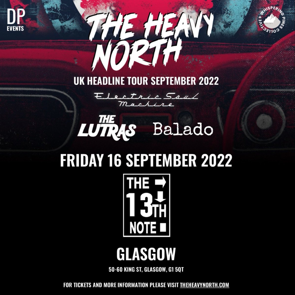 theheavynorth's tweet photo. 2/8
The Heavy North #ElectricSoulMachine UK Tour
Friday 16th September 2022
GLASGOW @13thnotecafe (#DPEvents)
plus support from
+ @TheLutras + @Balado_band
Tickets £8 adv | Doors 7pm | 18+
https://t.co/8RP2WHm1Zs https://t.co/MBoIHKOwlM