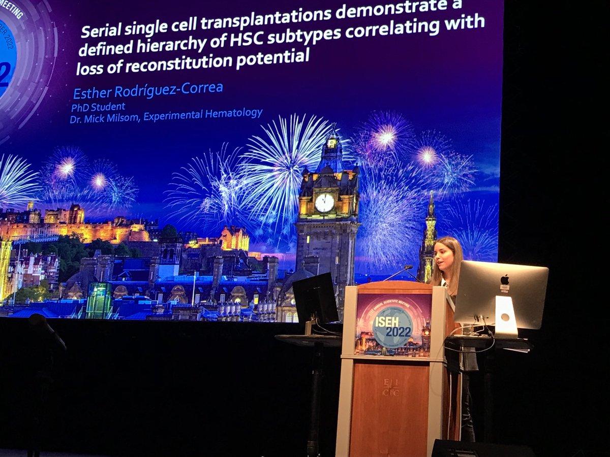 ⁦<a href="/Esther_RCorrea/">Esther Rodriguez Correa</a>⁩ from <a href="/MilsomLab/">Experimental Hematology Lab</a> gives the penultimate talk at #ISEH2022 after being awarded the best talk prize in the pre-meeting workshop. Absolutely fantastic job. Very proud!