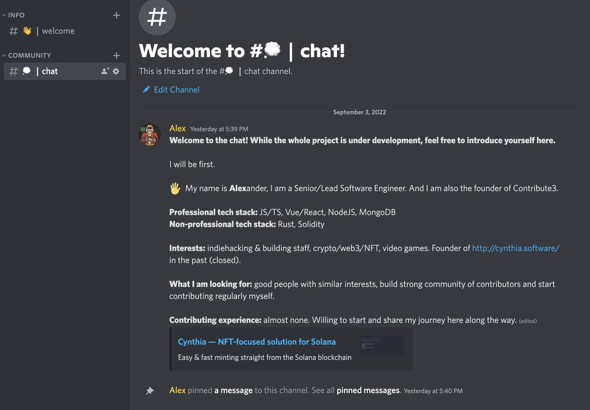 Contribute3HQ's tweet photo. Finally made a Discord channel! 
Expecting to add more channels soon.

Looking forward to your introductions 🤗 

#RoadtoWeb3 #opensource #web3 #100DaysOfWeb3 https://t.co/5jEmoWj7d2