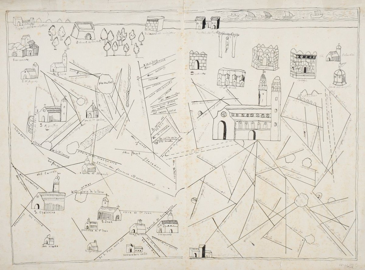 efemarq's tweet image. Això és una còpia del plànol més antic conegut de Barcelona, de c. 1570. L&apos;original, perdut, era al llibre de comptes del &quot;Plat dels Pobres Vergonyants&quot; de la Parròquia de Santa Maria de la Mar. Hi ha representats els barris de Sant Pere, Santa Caterina i la Ribera. | 📷 AHCB