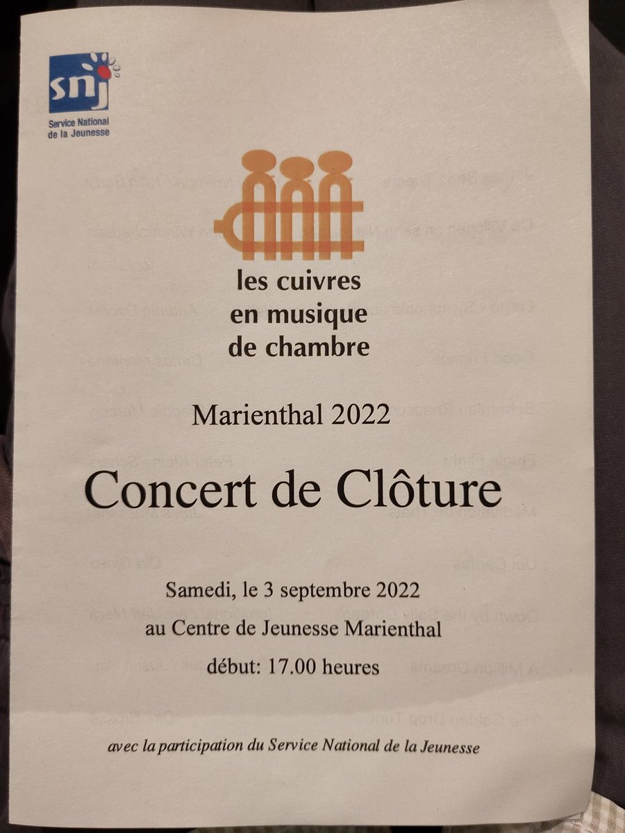 ESchymanski's tweet image. From #IMSC2022 Maastricht to Marienthal #Luxembourg - wonderful Saturday evening listening to the next generation of brass musicians after their week long camp / retreat.
So many talented young musicians, teachers and composers!