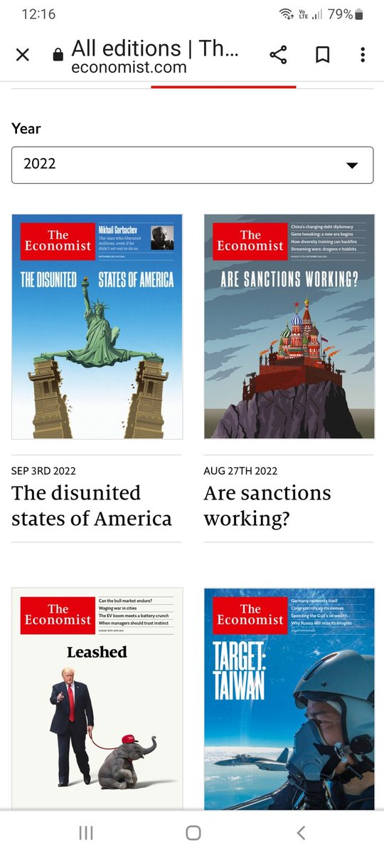 olgabehar1's tweet photo. @PachoSantosC Estas son las últimas portadas de @TheEconomist. La superior izquierda es la de hoy. Qué montaje tan burdo, Pacho. Jueguen limpio. https://t.co/4BcW3yv5TY