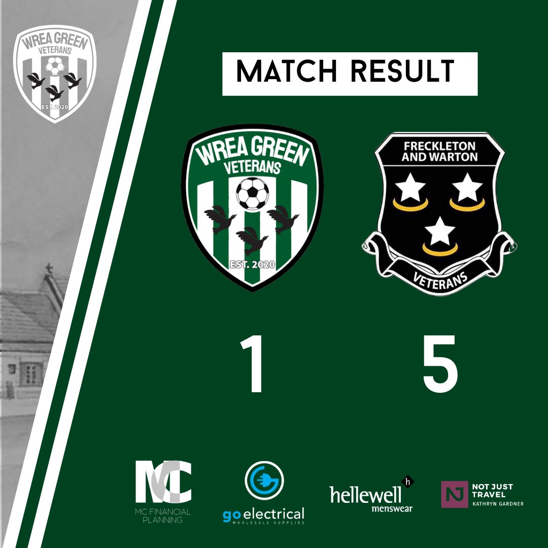 𝗥𝗘𝗦𝗨𝗟𝗧

A great game for the neutral today with a strong <a href="/FreckVets/">Freckleton & Warton Vets</a> side getting the better of The Ducks this morning. 

A great place to visit as always and thanks for the hospitality. We're back on The Dub next Sunday as we welcome Crown Vets in the <a href="/RibValleyVetsFL/">Ribble Valley & District Veterans League</a>.
