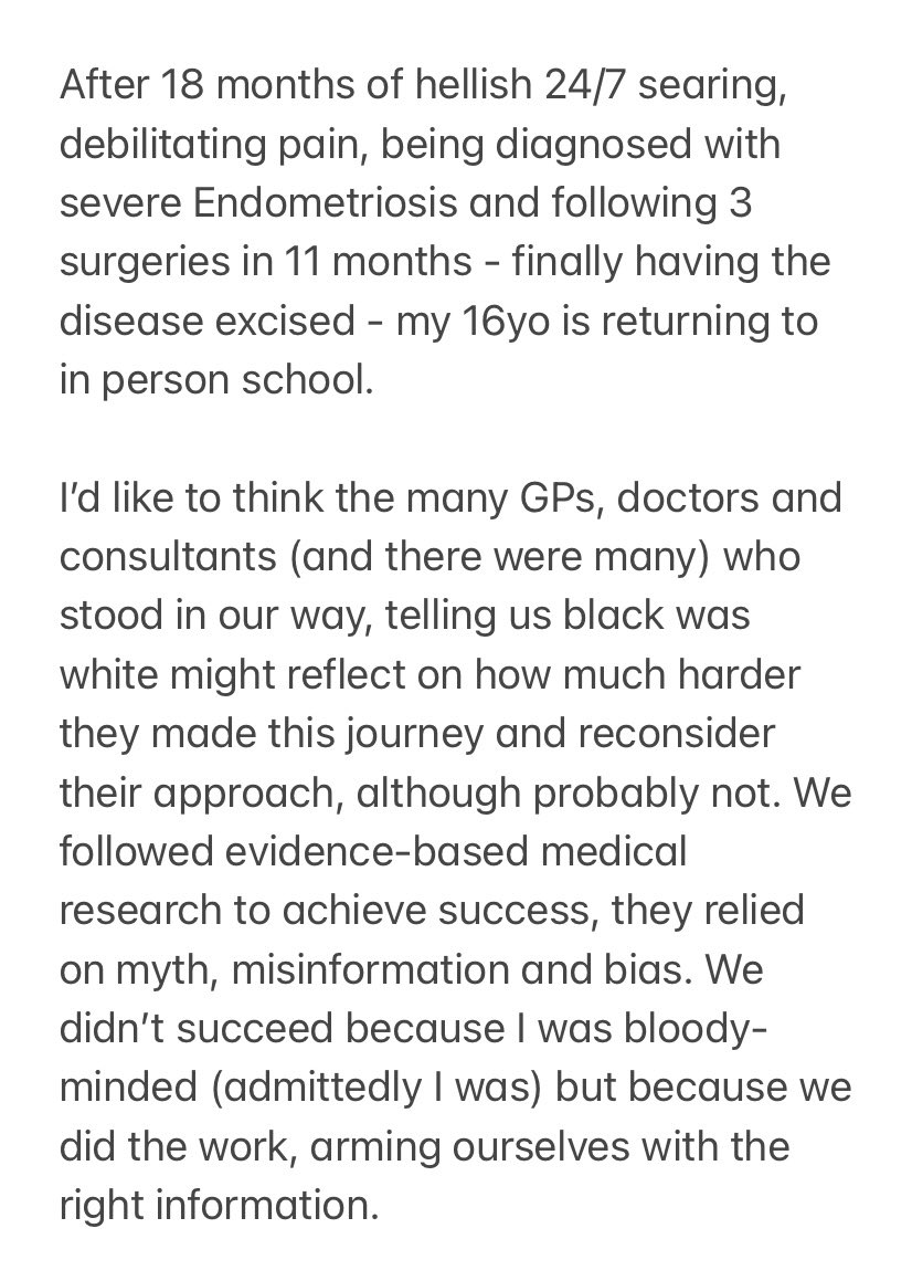 Semiotics_Omnia's tweet photo. Let me tell you a story. My 16yo is now pain free but had stage IV Endometriosis excised 3 mths ago. She was in abject pain from age 14: pelvic, legs, hips, back, chest. Struggled to walk and regularly passed out. Yes teens can have severe disease. #Endometriosis #excision #BSGE https://t.co/JVDlcvvSSH