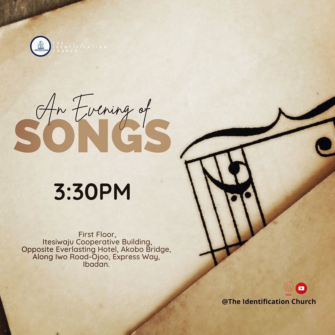 identifichurch's tweet photo. An Evening of Songs

3:30pm today!

First Floor,
Itesiwaju Cooperative Building,
Opposite Everlasting Hotel, kobo Bridge,
Along Iwo Road-Ojoo, Express Way,
Ibadan.

Join us! https://t.co/pabYVjIRXW