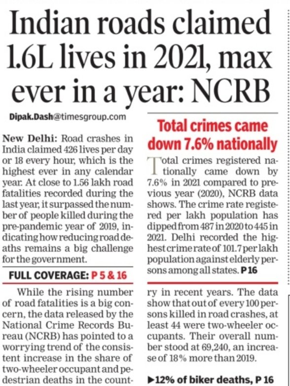 Every life matters, we lost 426 lives every day in road crashes, most could be avoided...remember most of those killed are only bread earners for their families as they were young and working. Why #CyrusMistryDeath has shocked many, the daily bloodbath on road hardly bothers us